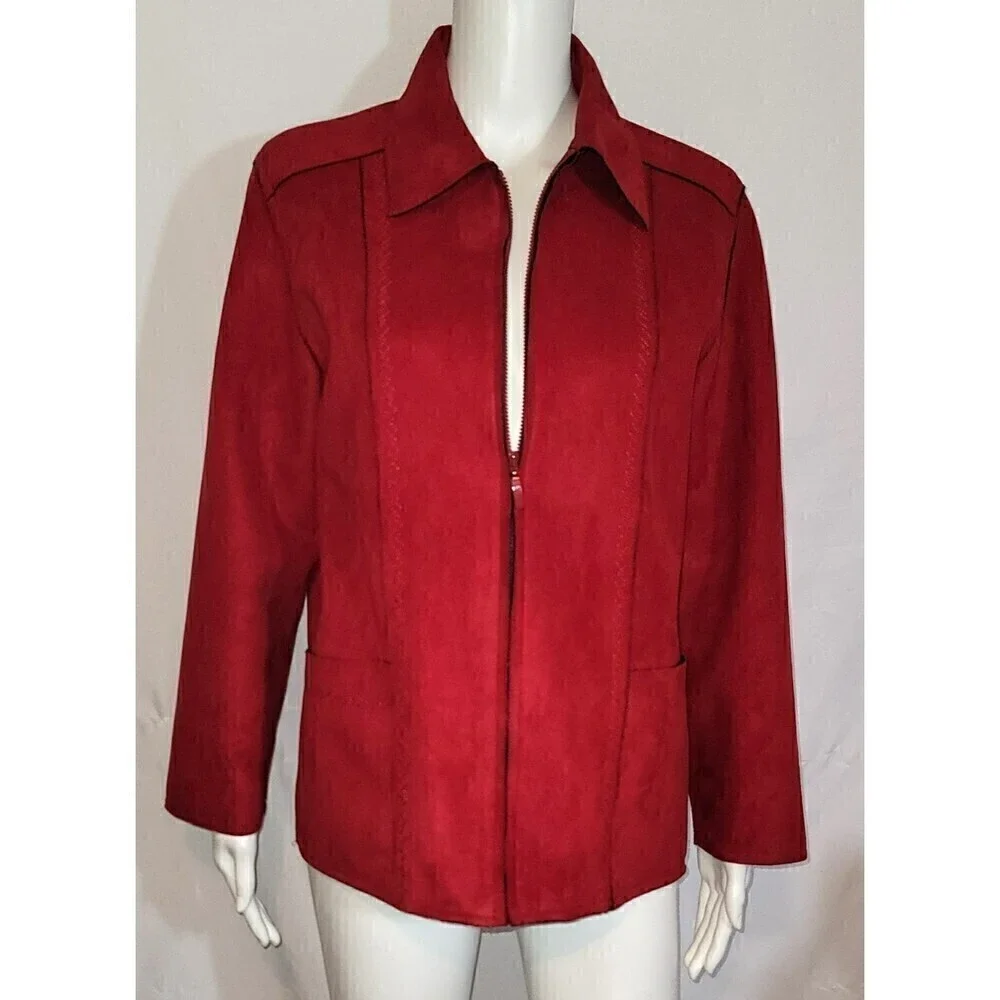 Alfred Dunner Zipped Brushed Suede Fleece Blazer - Size 8P